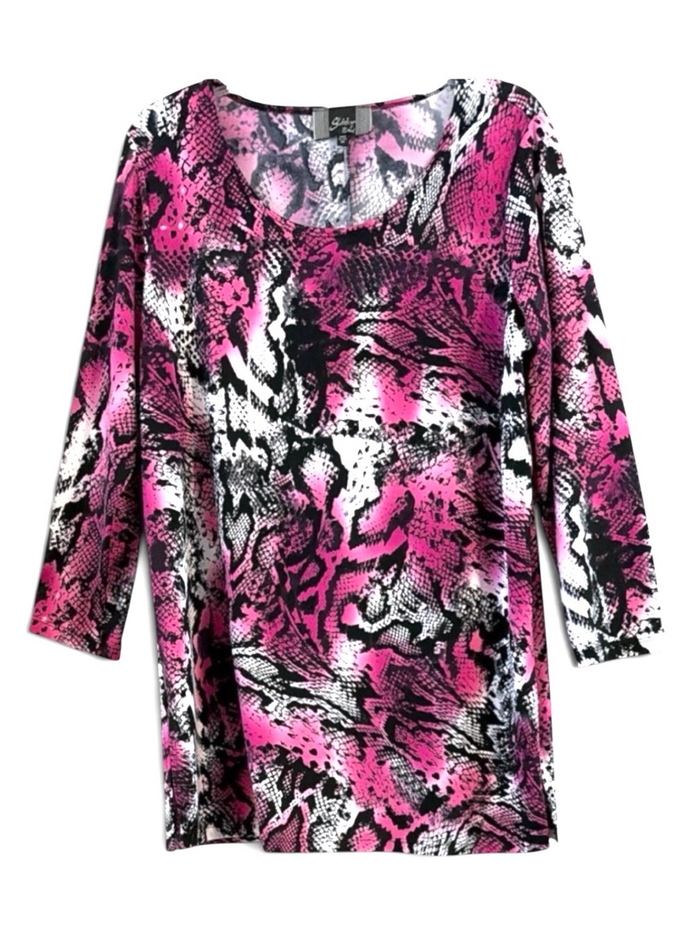 Slinky Brand Pink & Black Snake-Print Long Sleeve Scoop Tunic Top Size M